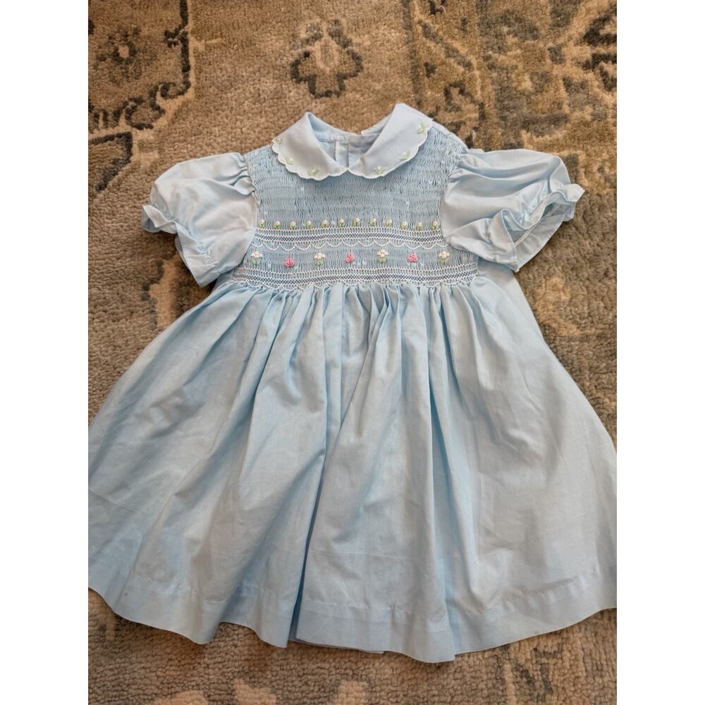 Baby Togs Blue Hand Smocked Baby Girl Dress 18 Months - Picture 7 of 13